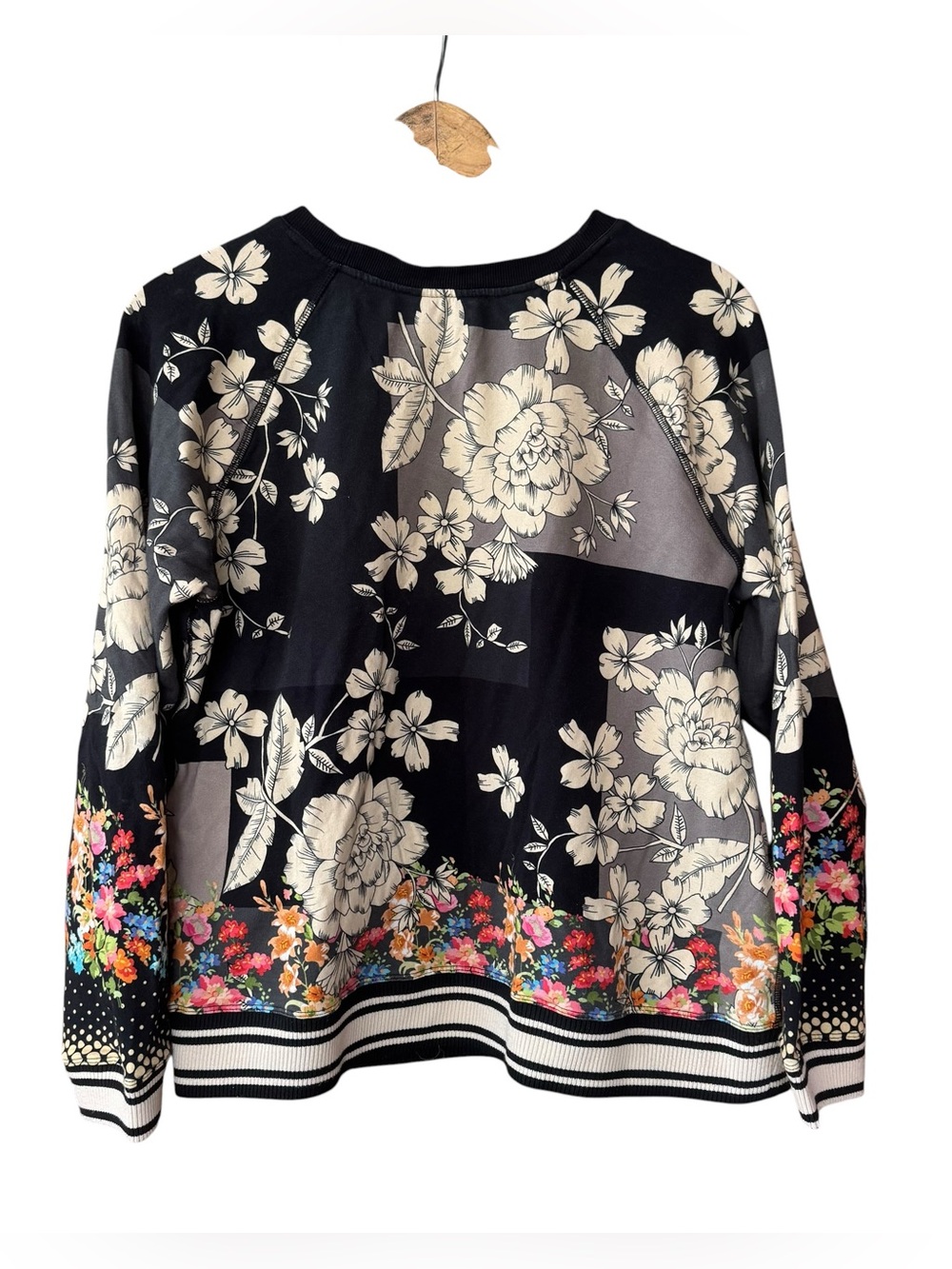 Johnny Was Redland Raglan Crew Neck Sweatshirt Black Ivory Multi Floral Large - Picture 5 of 7